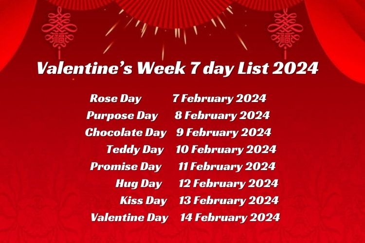 Valentine's Week 7 day List 2024: प्यार के 7 दिन Rose Day, Propose Day, And All Valentine's Day
